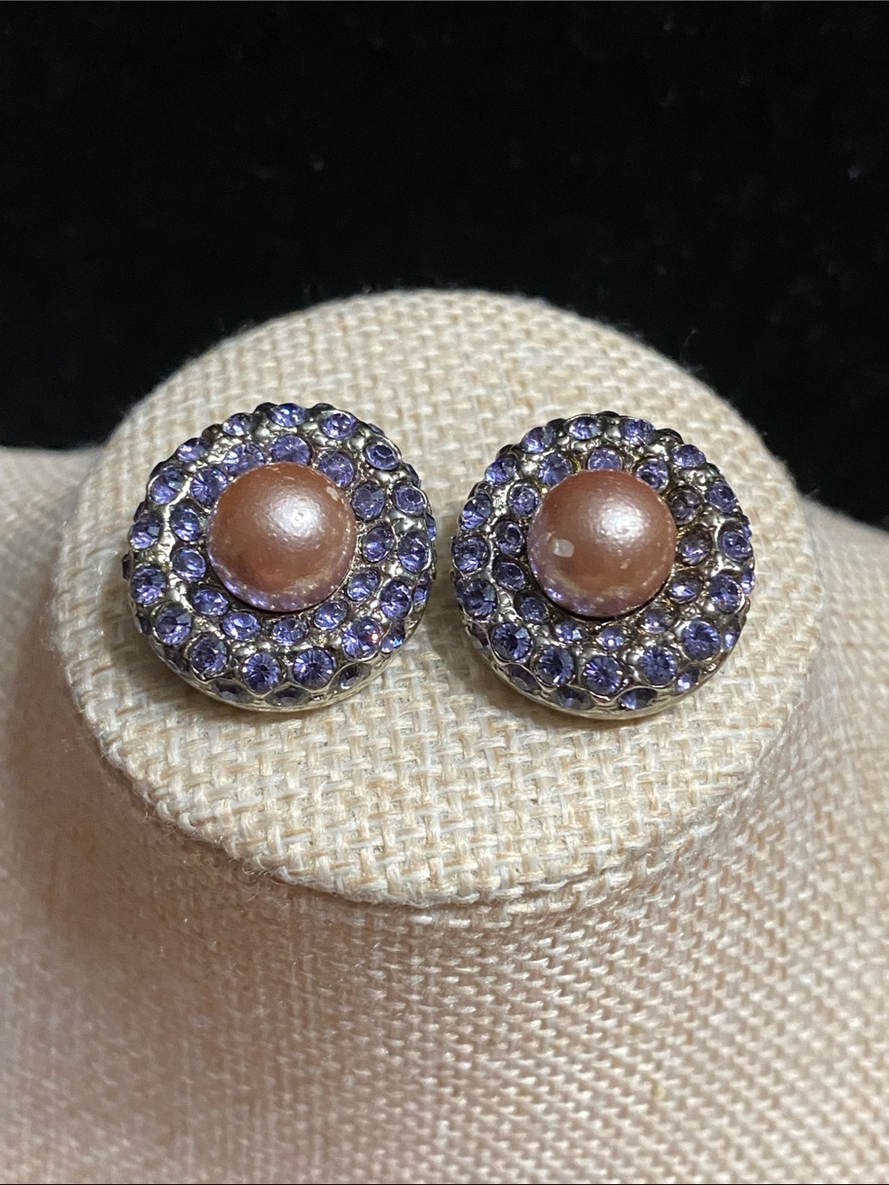 Joan Rivers Purple Rhinestone & Faux Pearl Clip Earrings